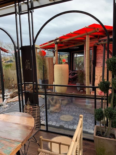 canopy made of red tinted plexiglass