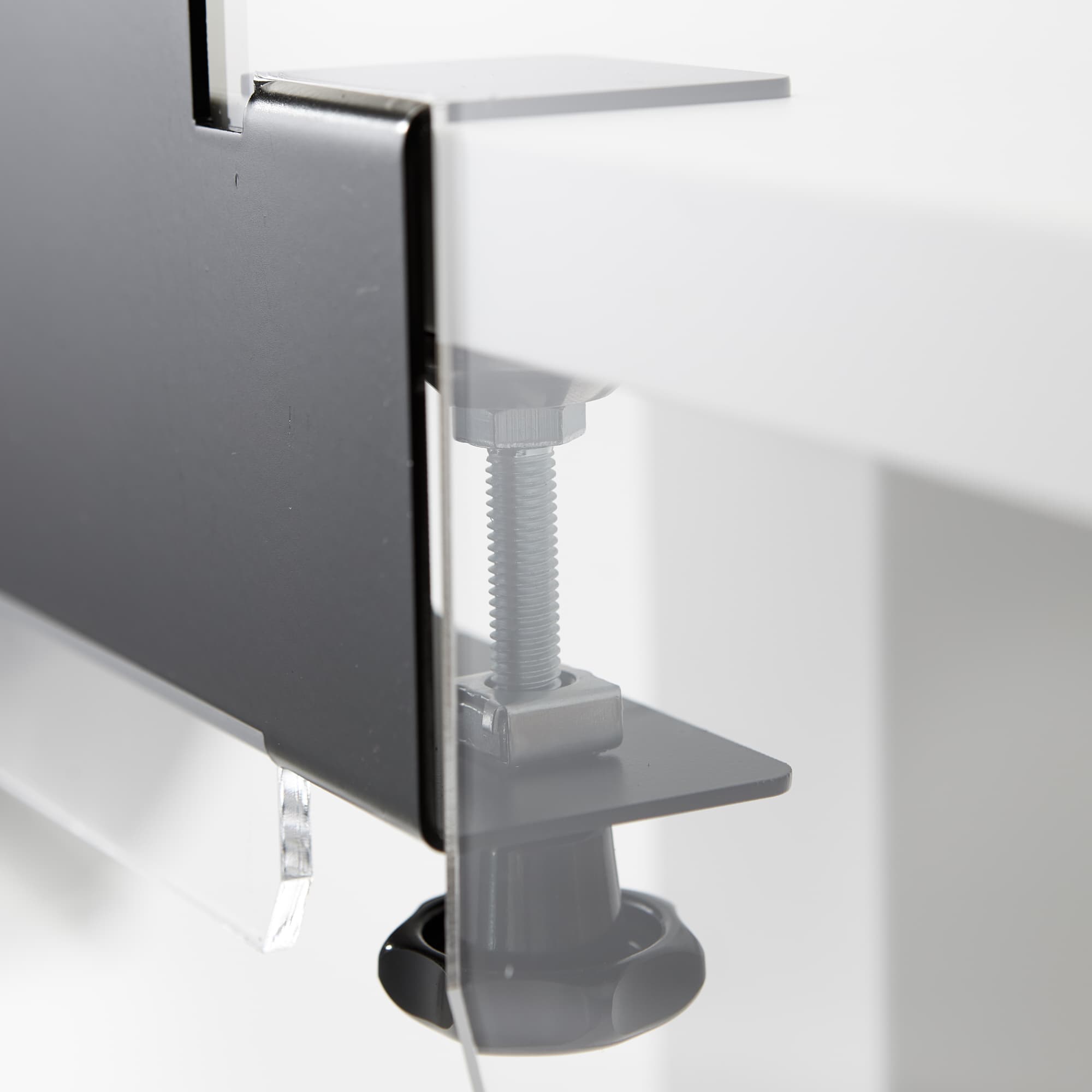 Steel bracket with clamping system for acrylic sheet
