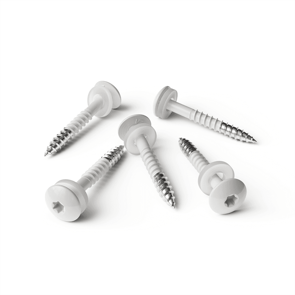 Screw white RAL 9010 with nylon washer (25 pieces)