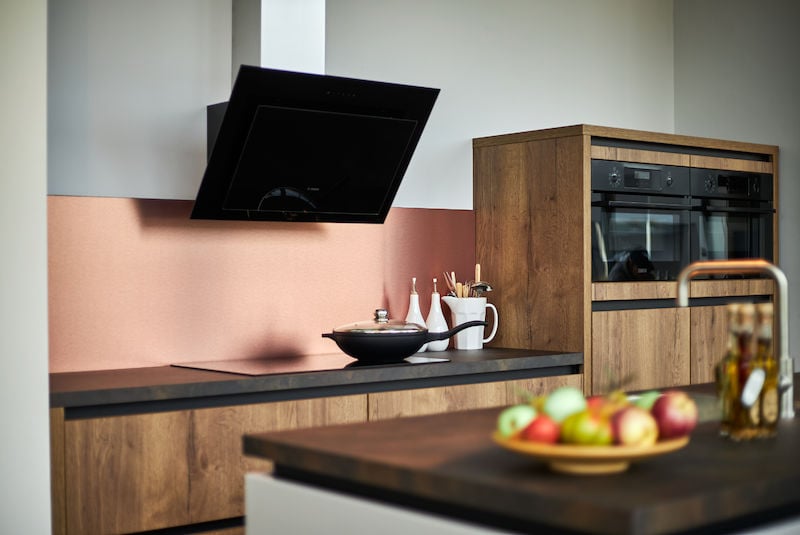 Kitchen backsplash alupanel copper